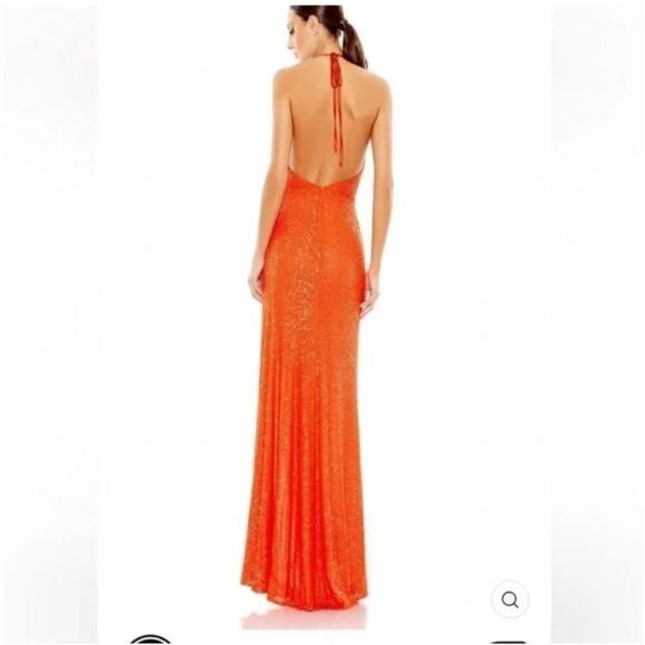 Mac Duggal Orange Sequin Formal Cocktail Halter Gown| Size 12 - Picture 3 of 12